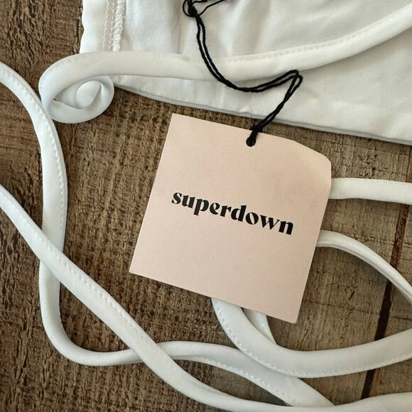 Superdown Revolve Kiya Tie Back rop Top White Wrap Tie Bralette Top L - Picture 6 of 7